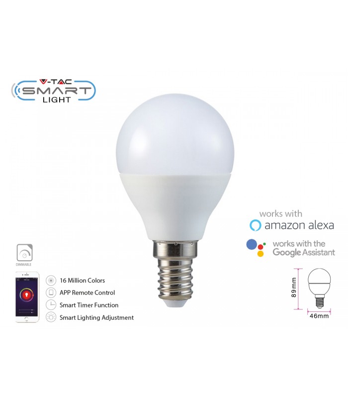 V-TAC Smart Lampada Led Bulb E14 P45 4,5W WiFi RGB CCT Dimmerabile APP  Compatible  Alexa Google Home SKU-2756 - Expo Light s.r.l.