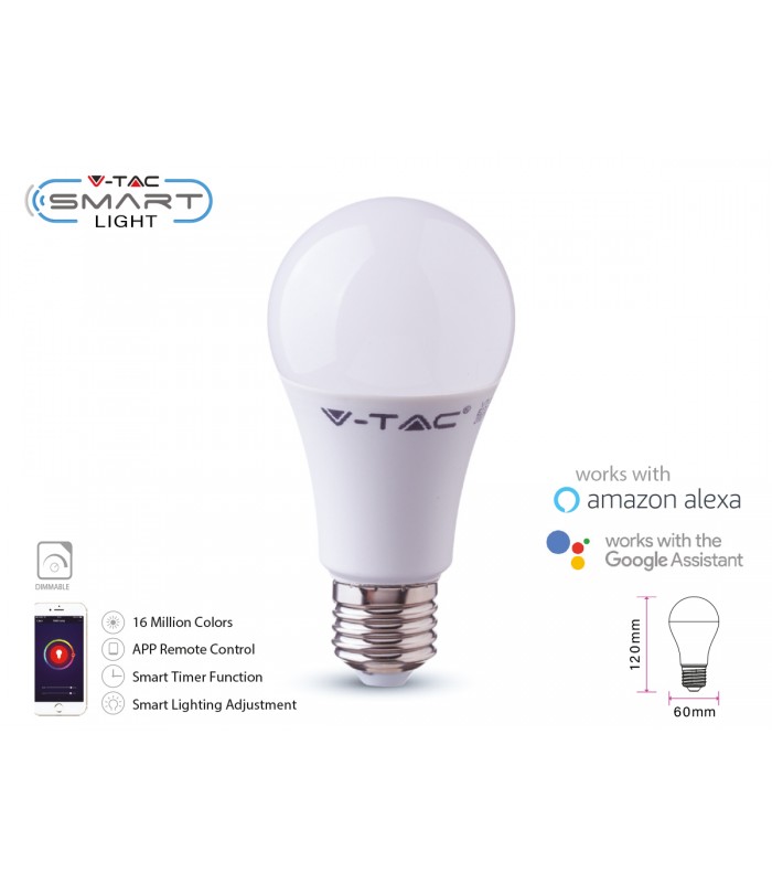 V-TAC Smart Lampada Led Bulb E27 A60 11W WiFi RGB CCT Dimmerabile APP  Compatible  Alexa Google Home SKU-2752 - Expo Light s.r.l.